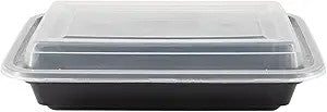 Watson Distributing 28 Oz Black Rectangular Plastic Take-Out Container With Clear Lid Combo 150/Case