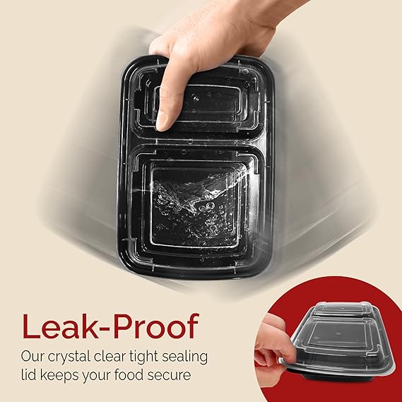 Watson Distributing 32 Oz Rectangular Microwaveable Container With Lid 2-Compartment 150/Case