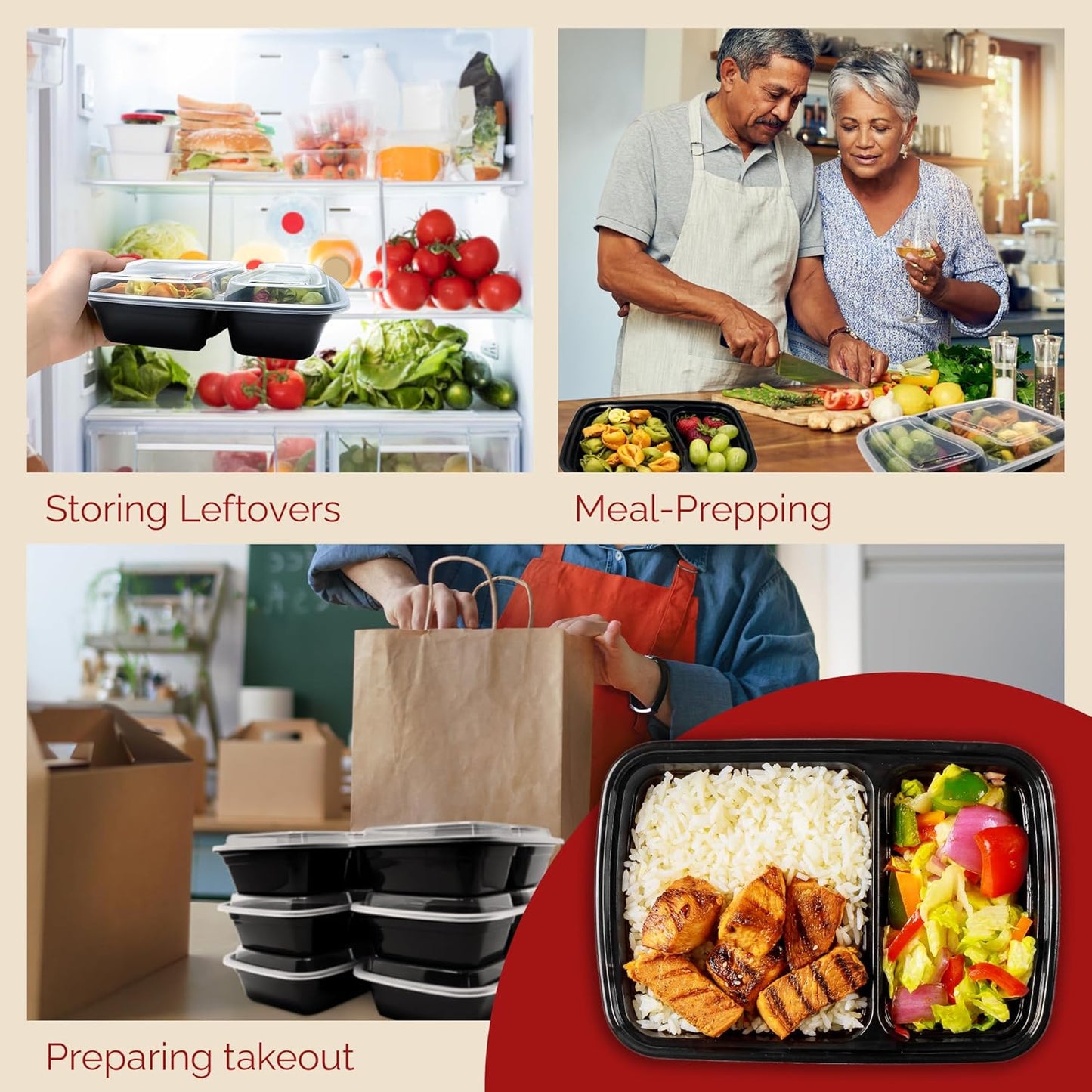 Watson Distributing 32 Oz Rectangular Microwaveable Container With Lid 2-Compartment 150/Case