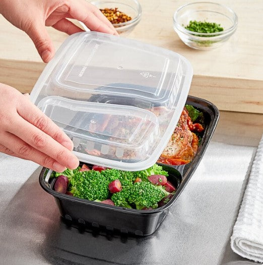 Watson Distributing 32 Oz Rectangular Microwaveable Container With Lid 2-Compartment 150/Case