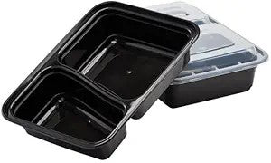 Watson Distributing 34 Oz Black Rectangular Microwaveable Container With Lid 2-Compartment 150/Case