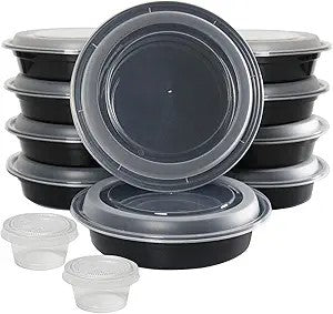 Watson Distributing 48 Oz 9" Black Microwaveable Round Flat Bowl With Clear Lid Combo 150/Case