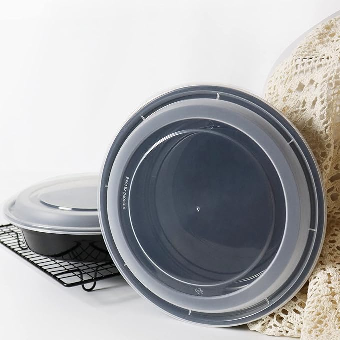 Watson Distributing 48 Oz 9" Black Microwaveable Round Flat Bowl With Clear Lid Combo 150/Case