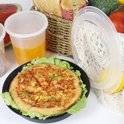 Watson Distributing 48 Oz 9" Black Microwaveable Round Flat Bowl With Clear Lid Combo 150/Case