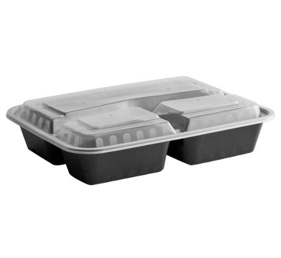 Watson Distributing 48 Oz Square Microwaveable Container With Lid 3-Compartment 100 Sets