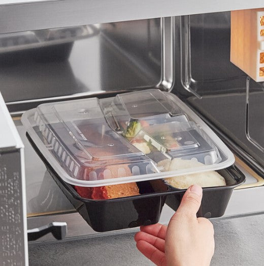 Watson Distributing 48 Oz Square Microwaveable Container With Lid 3-Compartment 100 Sets