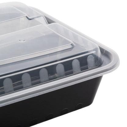 Watson Distributing 48 Oz Square Microwaveable Container With Lid 3-Compartment 100 Sets