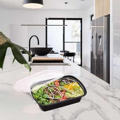 Watson Distributing Bento Box 1-Compartment (520) Black With Clear Lid Combo 400/Case