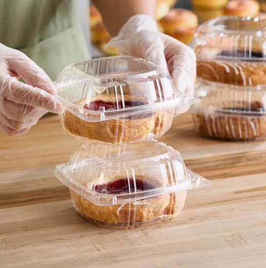 Watson Distributing 6" x 6" x 3.5" Clear 1-Compt Pet Hinged-Lid Container 200/Case