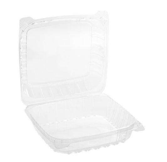 Watson Distributing 8" x 8" Clear 1-Compt Pet Hinged-Lid Container 250/Case