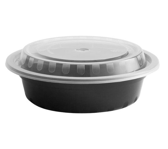 Watson Distributing 16 Oz 6" Black Microwaveable Flat Round Bowl With Clear Lid 150/Case