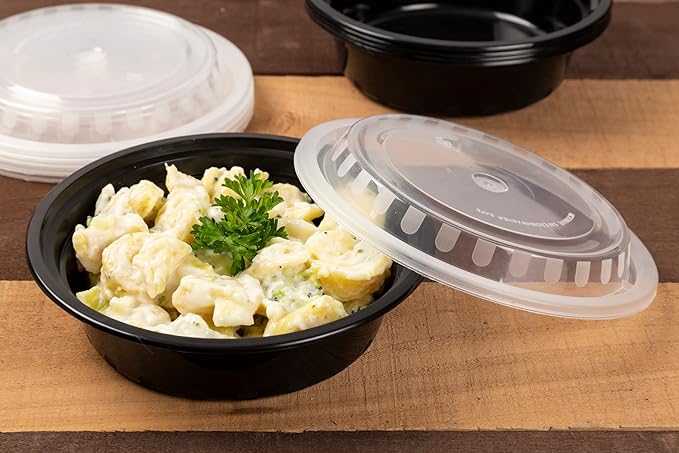 Watson Distributing 24 Oz Black Microwaveable Pp Teriyaki Bowl With Clear Lid Combo 300/Case