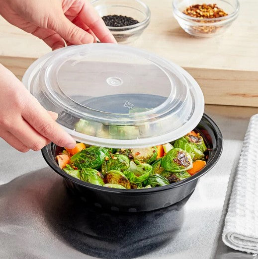 Watson Distributing 24 Oz Black Microwaveable Pp Teriyaki Bowl With Clear Lid Combo 300/Case