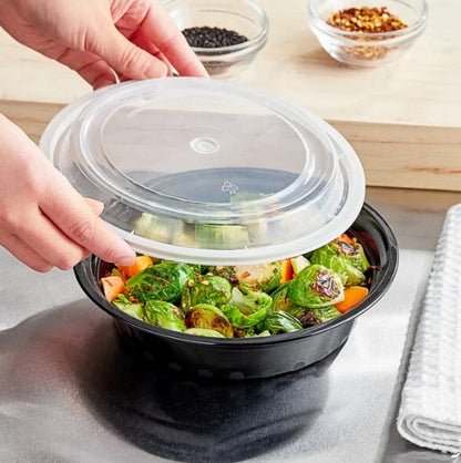 Watson Distributing 24 Oz Black Microwaveable Pp Teriyaki Bowl With Clear Lid Combo 300/Case