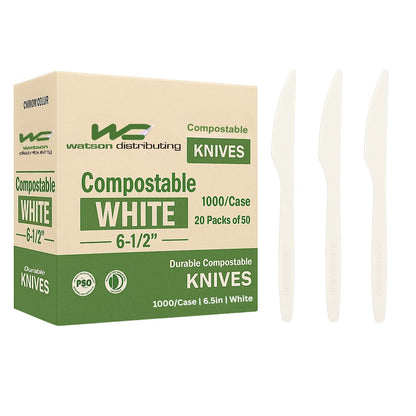 Watson Distributing Heavy Weight Plastic Knife White 6-1/2" 1000/Case