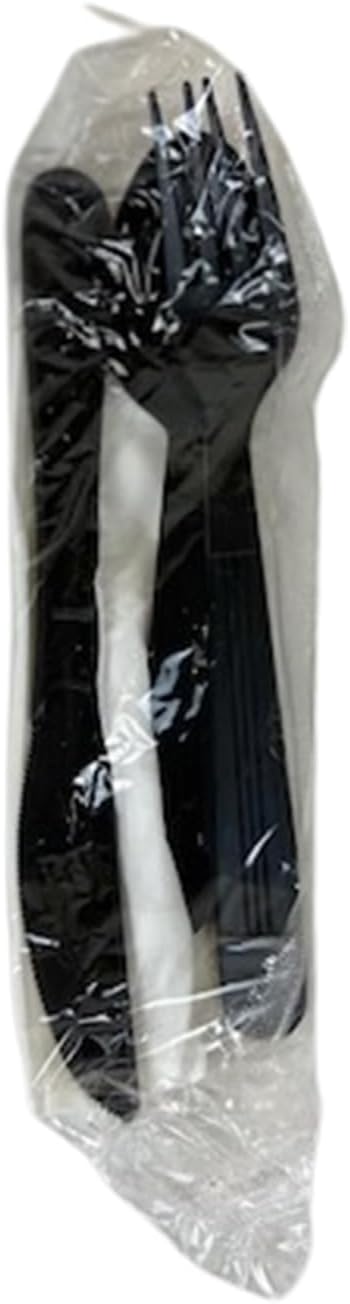 Watson Distributing Heavy Weight Cutlery Set Black 7" Fork, Knife, Spoon, Napkin 250/Case