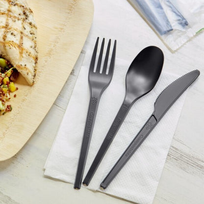 Watson Distributing Heavy Weight Cutlery Set Black 7" Fork, Knife, Spoon, Napkin 250/Case