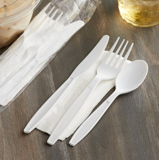 Watson Distributing Heavy Weight Cutlery Set White Fork, Knife, Spoon, Napkin 250/Case