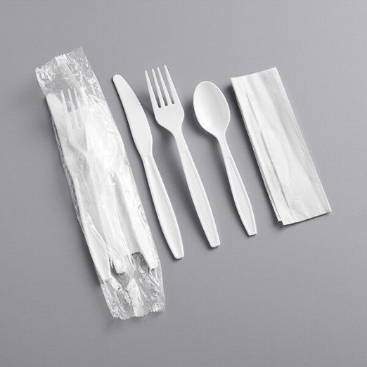 Watson Distributing Heavy Weight Cutlery Set White Fork, Knife, Spoon, Napkin 250/Case