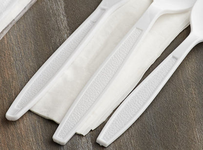 Watson Distributing Heavy Weight Cutlery Set White Fork, Knife, Spoon, Napkin 250/Case