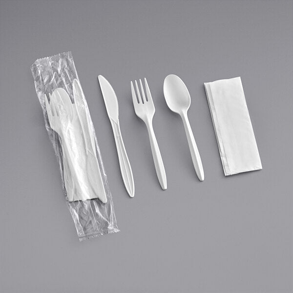Watson Distributing Heavy Weight Cutlery Set White Fork, Knife, Spoon, Napkin 250/Case