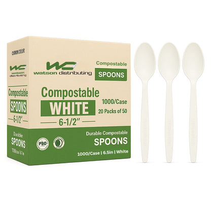 Watson Distributing Heavy Duty Disposable Spoon White 6.5 Inch - 100/Case