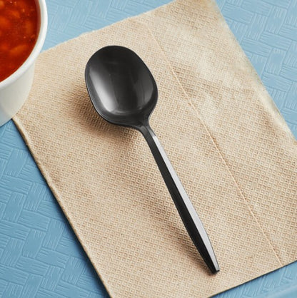 Watson Distributing Medium Weight Plastic Soup Spoon Black 5.5" 1000/Case
