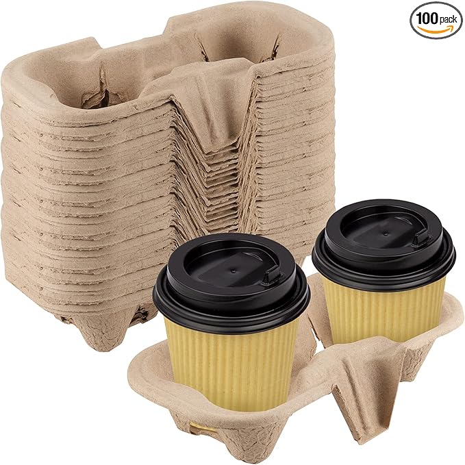 Watson Distributing 2 Cup Molded Fiber Holder/Carrier 100 Pcs 100 Piece/Bag