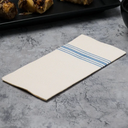 Watson Distributing 15-1/2" x 15-1/2" White/Blue Dishtowel Print Dinner Napkin 800/Case