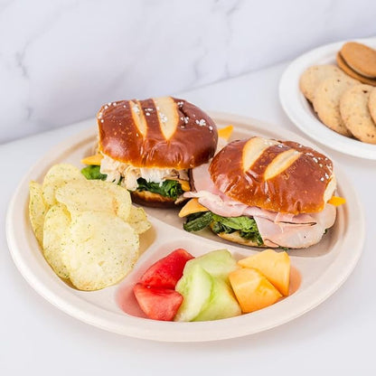 Watson Distributing 10" Disposable Plate Round Bagasse 3-Compartment 500/Case