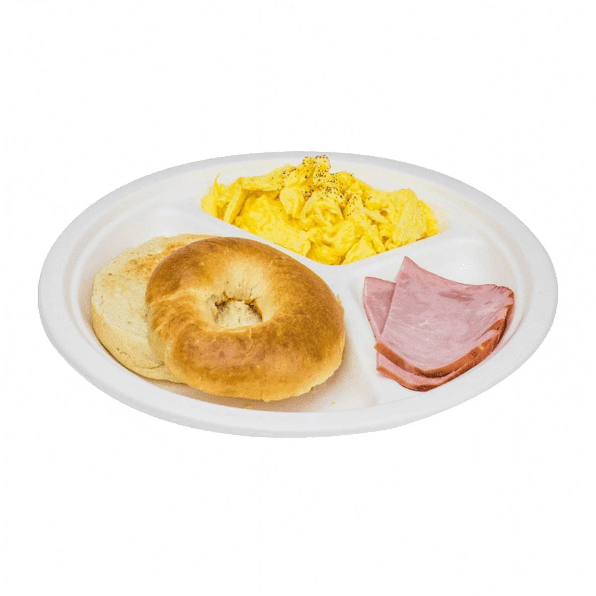 Watson Distributing 10" Disposable Plate Round Bagasse 3-Compartment 500/Case