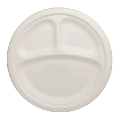 Watson Distributing 10" Disposable Plate Round Bagasse 3-Compartment 500/Case