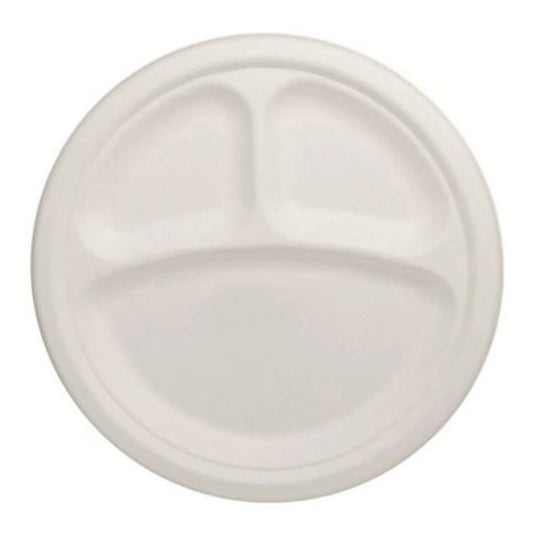 Watson Distributing 10" Disposable Plate Round Bagasse 3-Compartment 500/Case
