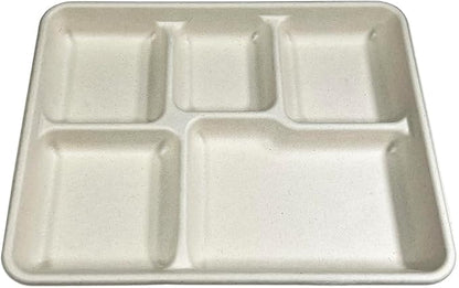 Watson Distributing Disposable Plate Bagasse Rectangular Tray 5-Compartment 500/Case