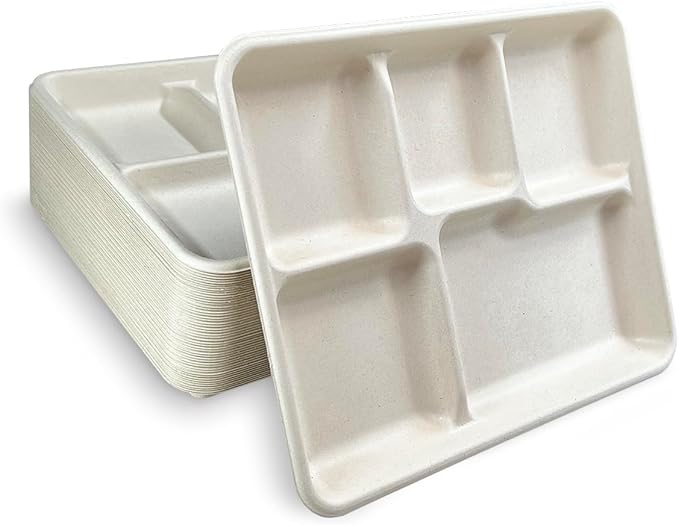 Watson Distributing Disposable Plate Bagasse Rectangular Tray 5-Compartment 500/Case