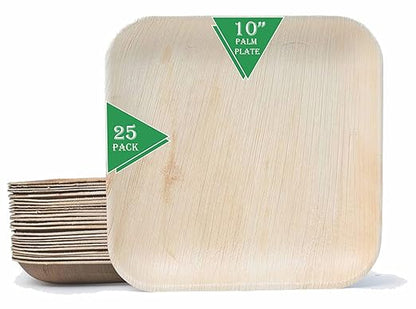Watson Distributing 9.5" Palm Leaf Disposable Square Plates 25/Pack 100/Case