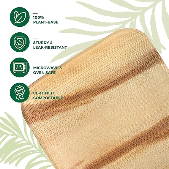 Watson Distributing 9.5" Palm Leaf Disposable Square Plates 25/Pack 100/Case
