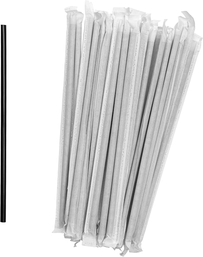 Watson Distributing 7-3/4" Paper Straw Jumbo Paper-Wrapped Black 2000/Case