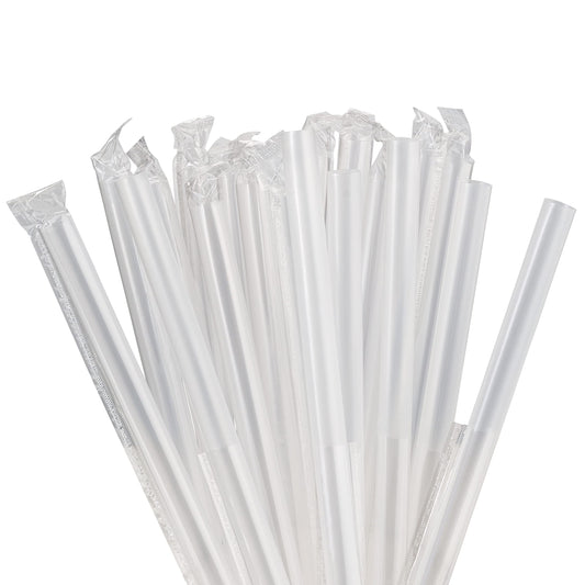 Watson Distributing 7-3/4" Plastic Straw Jumbo Paper-Wrapped Clear 9600/Case