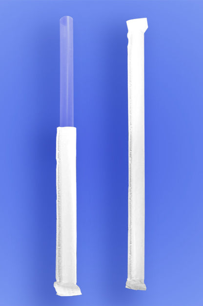 Watson Distributing 7-3/4" Plastic Straw Jumbo Paper-Wrapped Clear 9600/Case