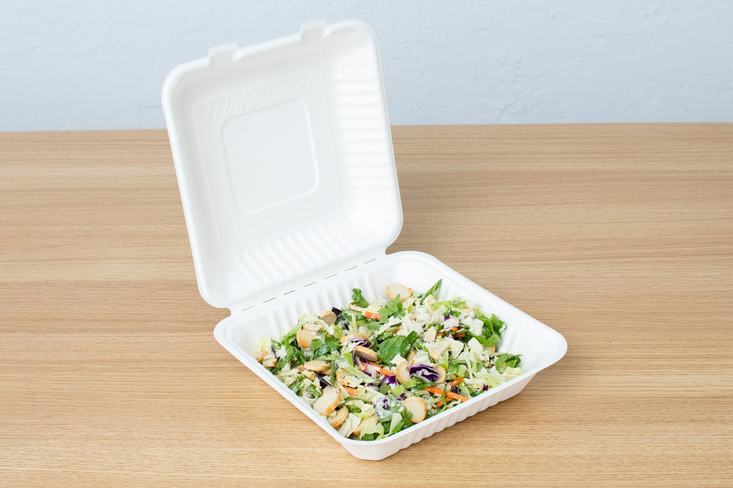 Bagasse Hinged Container, White, PFAS FREE, 8" x 8", 200pc