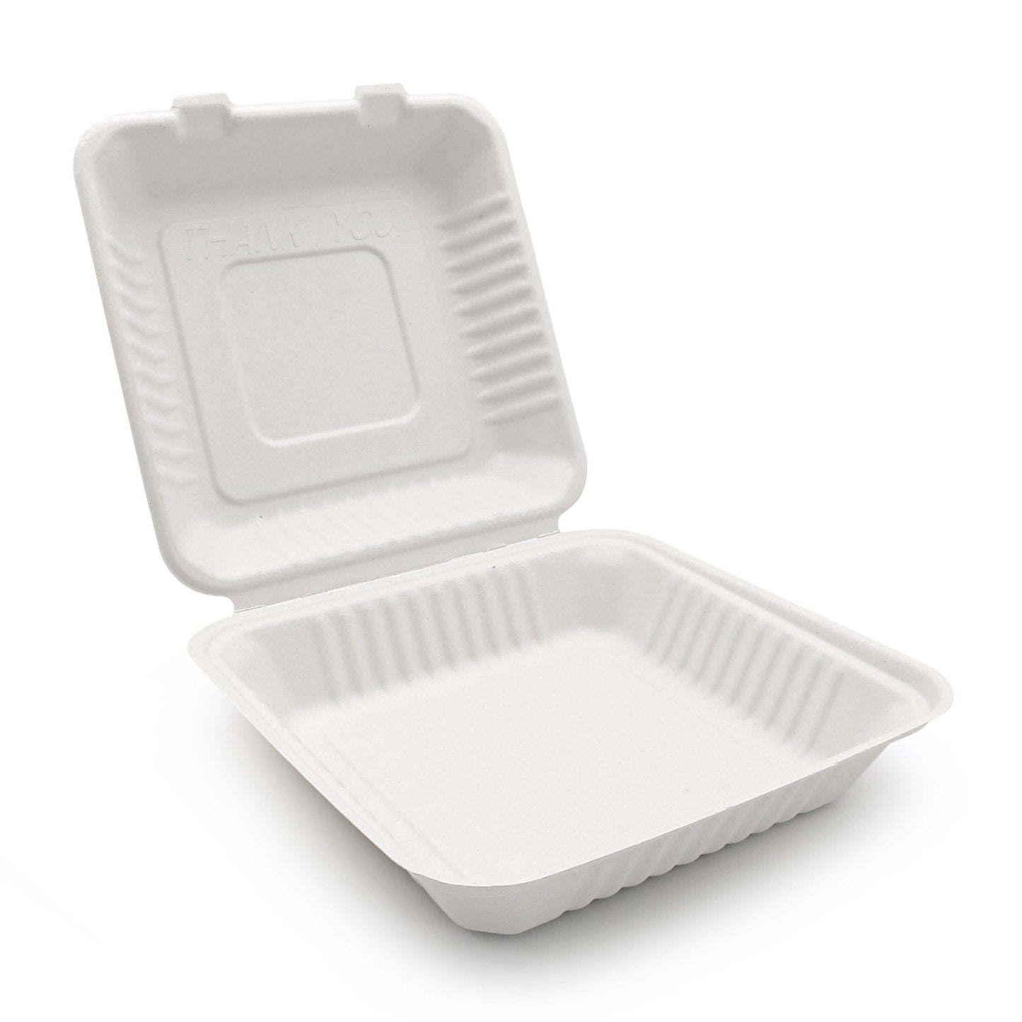 Bagasse Hinged Container, White, PFAS FREE, 9" x 9", 200pc