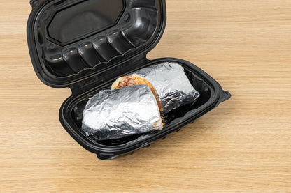 Hinged Black Hoagie Container, 9" x 6", 150pc