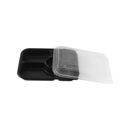 Two-Piece Microwaveable Black Tray with Translucent Lid 10.5" x 8", 5-Compartment, 100 Sets