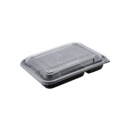 Two-Piece Microwaveable Black Tray with Translucent Lid 10.5" x 8", 5-Compartment, 100 Sets