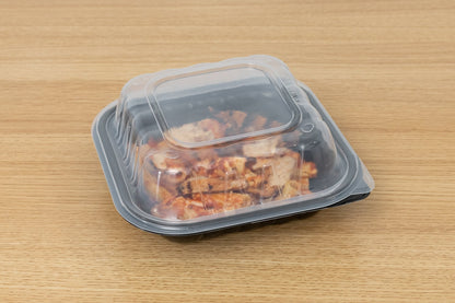 Two-Piece Microwaveable Black Tray with Translucent Lid, 8" x 8", 100 Sets