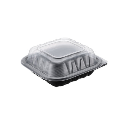 Two-Piece Microwaveable Black Tray with Translucent Lid, 8" x 8", 100 Sets