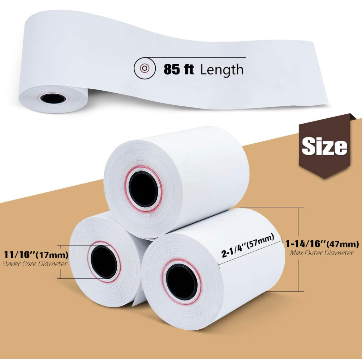 2 1/4" x 85' BPA-Free Thermal Receipt Paper Rolls (50 Rolls)