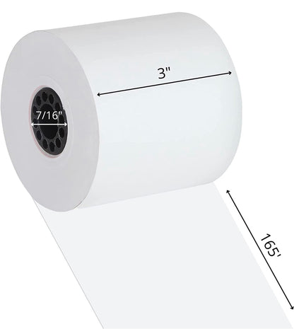3" x 165' White 1-Ply Bond Paper Rolls (50 Rolls)