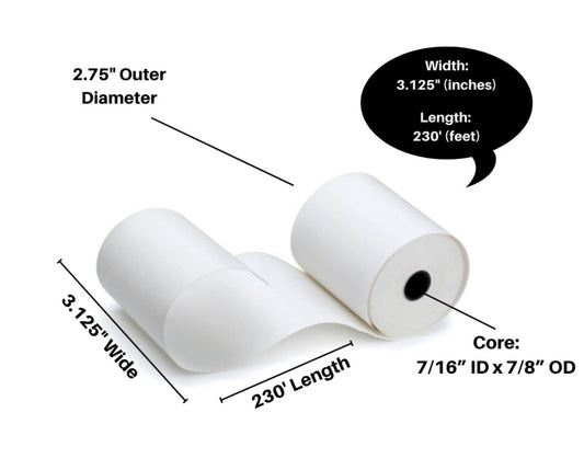 3 1/8" x 220' BPA-Free Thermal Receipt Paper Rolls (50 Rolls)